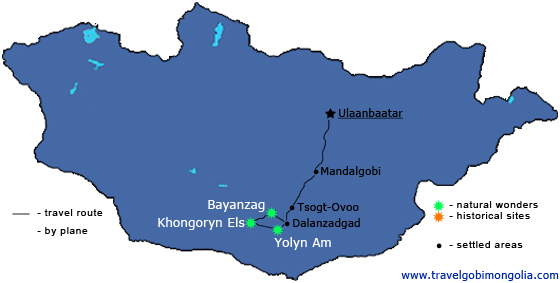 from Ulaanbaatar to Gobi Desert by car route